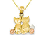 14K Yellow Gold Two Cats Pendant Necklace with Chain